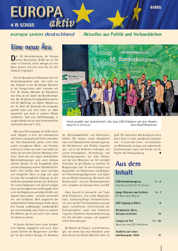 Neues aus dem Verband: Europa aktiv 4-5/2025 erschienen
