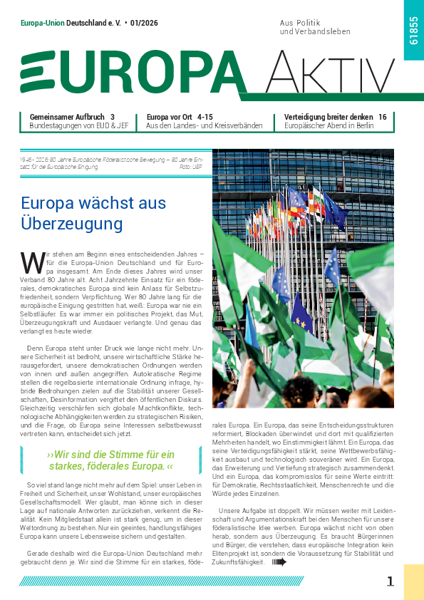 Mitgliedszeitschrift Europa aktiv: Mit neuem Design ins Jubiläumsjahr